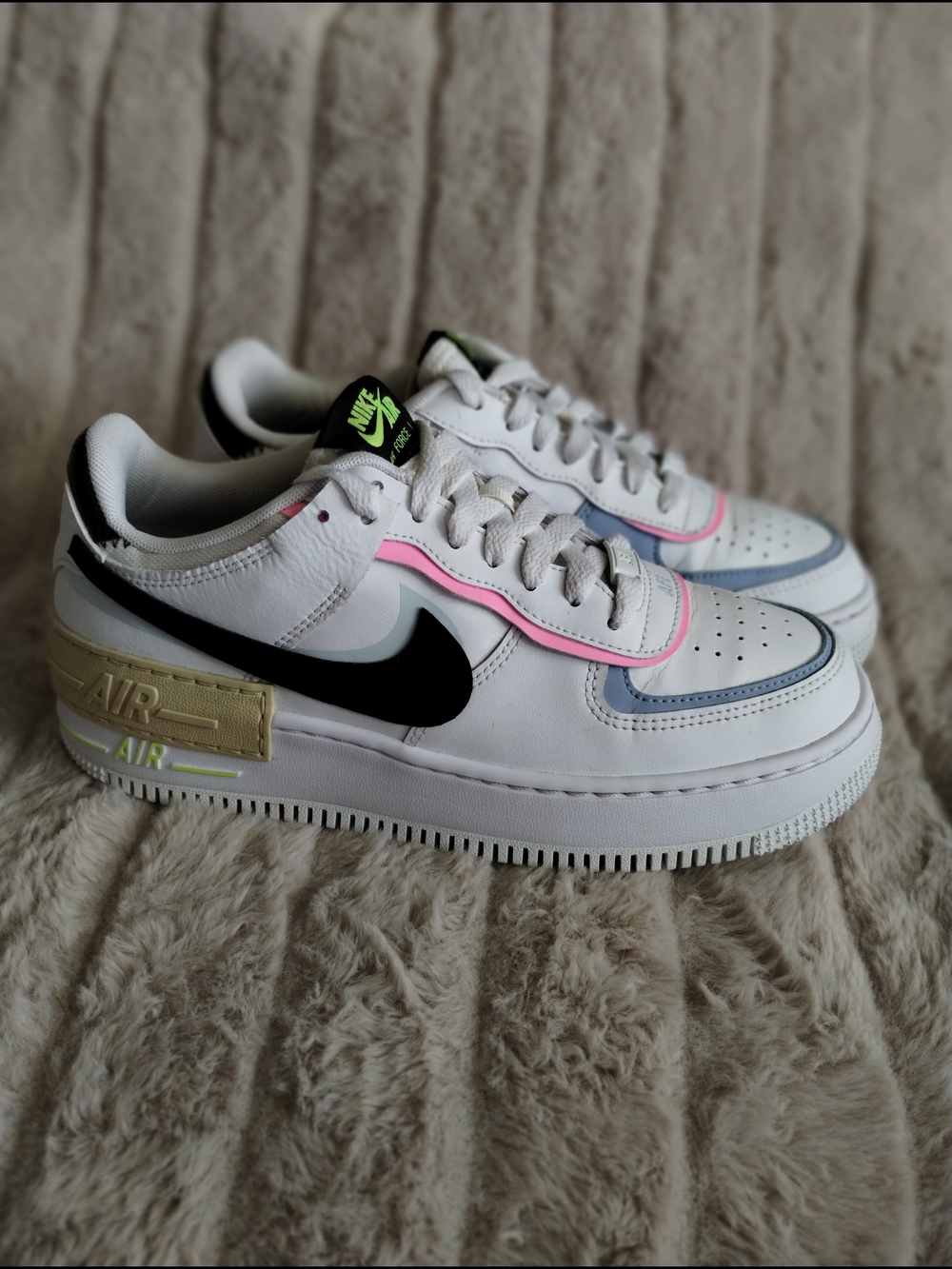 Nike Air Force 1 Shadow White Pink Blue Sneakers Women’s 8 Leather Low Top